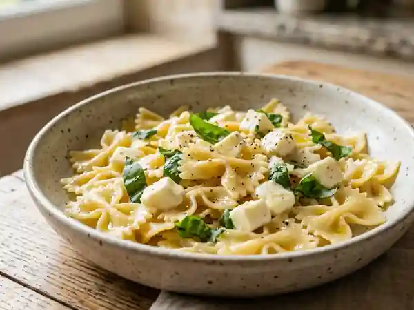 Farfalles fondantes mozzarella et basilic - Photo de présentation