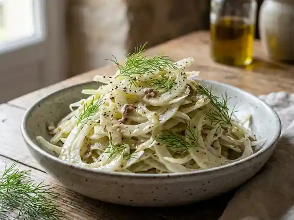 Fenouil émincé, vinaigrette intense aux anchois - Photo de présentation