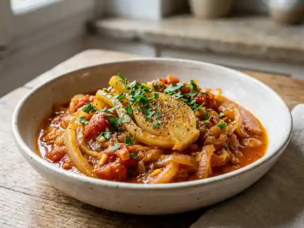 Fenouil fondant à la tomate et aux oignons caramélisés - Photo de présentation