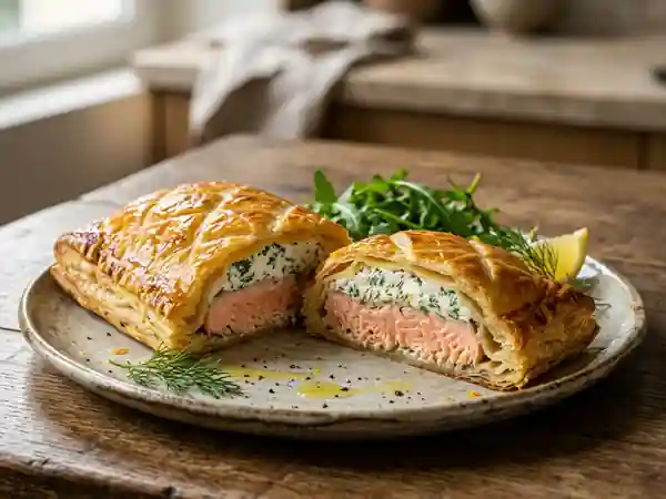 Saumon en croûte dorée et crème d'aneth - Photo de présentation