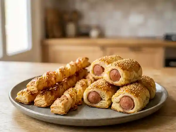 Duo de Feuilletés Craquants au Fromage et Saucisse - Photo de présentation