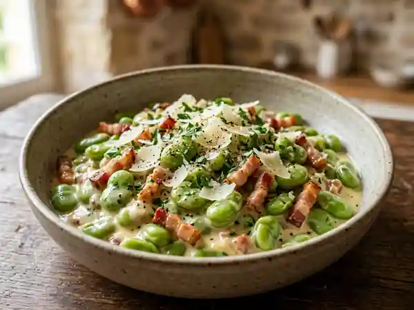 Fèves à la Carbonara : Recette Savoureuse et Facile - Photo de présentation