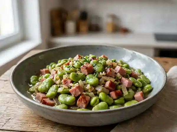 Fèves fondantes au jambon et oignons - Photo de présentation