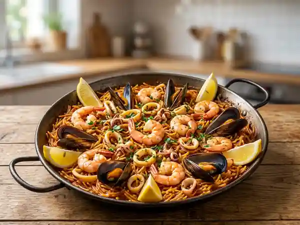 Fideuà iodée aux fruits de mer et safran - Photo de présentation
