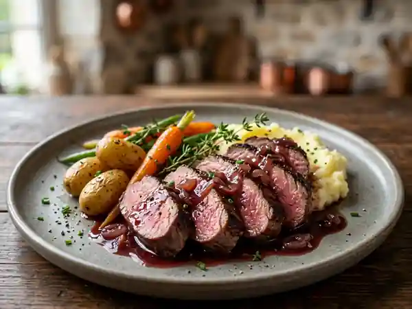 Filet d'autruche fondant, réduction au porto - Photo de présentation