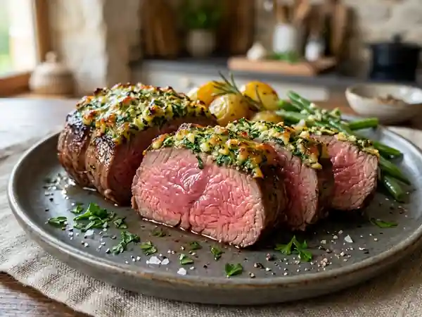 Filet de bœuf rôti et sa croûte persillée - Photo de présentation