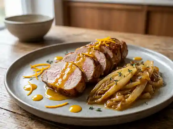 Filet de porc à l'orange et compote de chicons : recette gourmande et facile - Photo de présentation