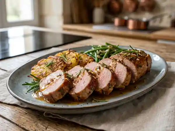 Filet de porc rôti au romarin et vin blanc - Photo de présentation