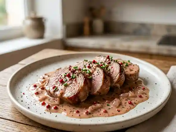 Filet mignon fondant, crème aux baies roses - Photo de présentation