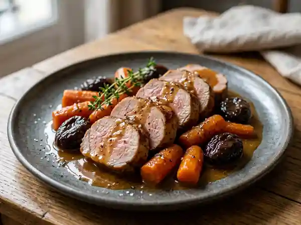 Filet mignon aux pruneaux et carottes fondantes : recette gourmande et facile - Photo de présentation
