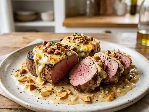 Filet mignon fondant au camembert et amandes - Photo de présentation