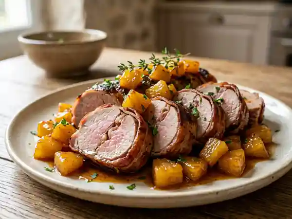 Filet mignon laqué à l'ananas et lard fumé - Photo de présentation