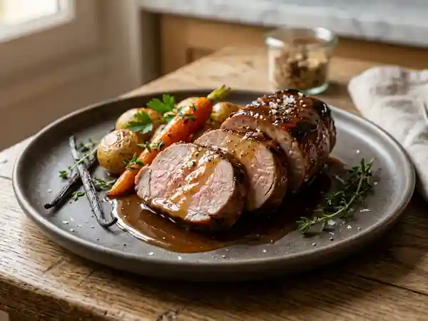 Filet mignon laqué au miel et à la vanille - Photo de présentation