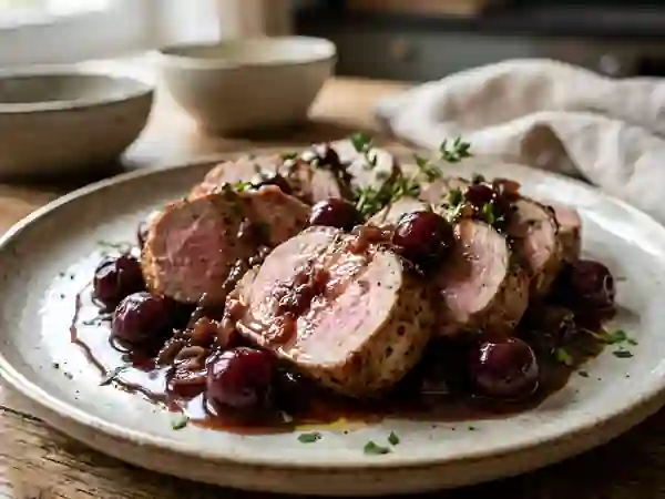 Filet mignon rôti et ses cerises acidulées - Photo de présentation