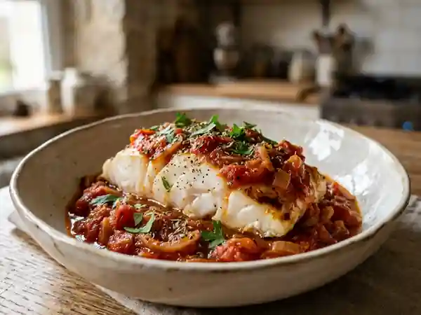 Cabillaud fondant à la tomate et herbes - Photo de présentation
