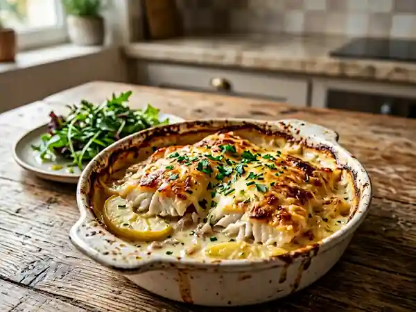 Carrelet gratiné aux pommes et crème onctueuse - Photo de présentation