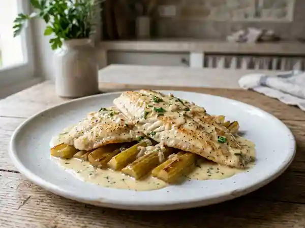 Filets de carrelets poêlés au céleri fondant et sauce citronnée - Photo de présentation
