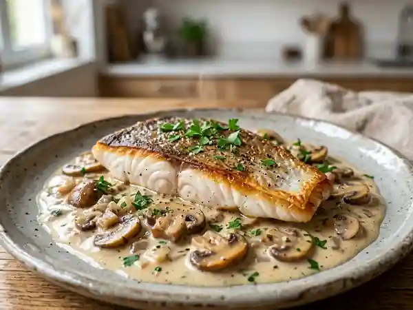 Daurade grillée et sa crème forestière - Photo de présentation