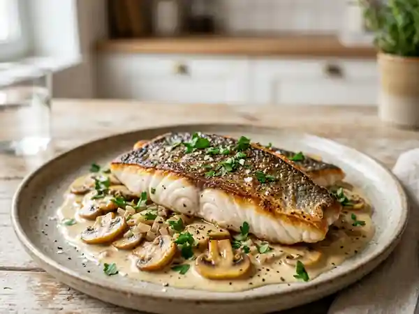 Filets de daurade crème et champignons - Photo de présentation