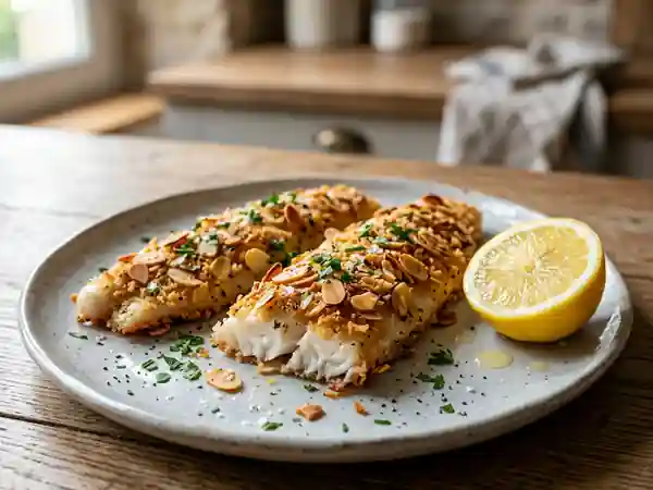 Julienne en croûte d'amandes dorées - Photo de présentation
