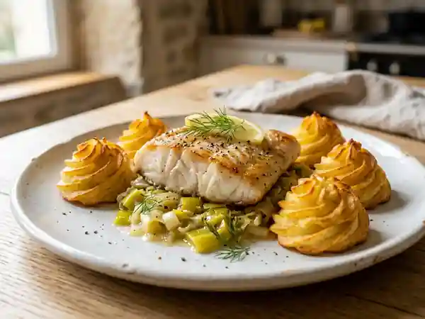 Lotte fondante et pommes duchesse croustillantes - Photo de présentation