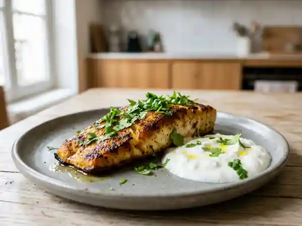 Filets de poisson dorés au curry et coriandre - Photo de présentation