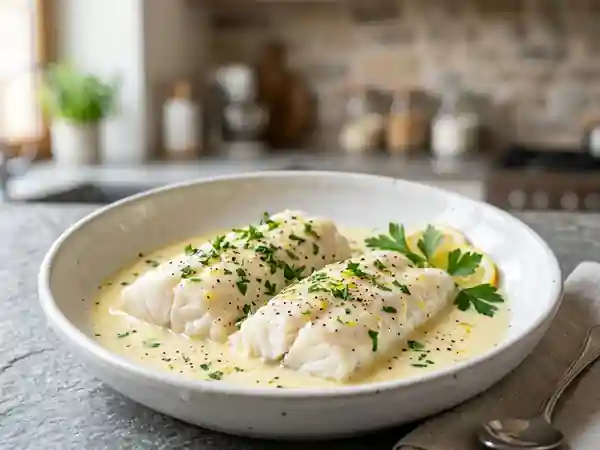 Filet de poisson fondant, crème au citron acidulée - Photo de présentation