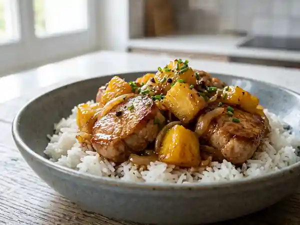 Filets de porc sautés à l'ananas caramélisé - Photo de présentation