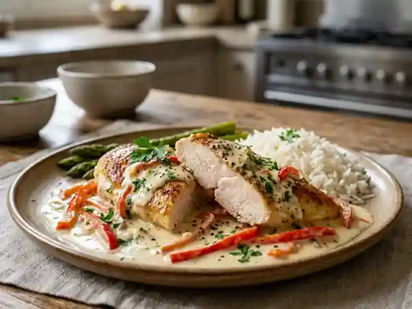 Poulet fondant sauce ail et fines herbes - Photo de présentation