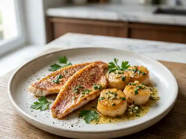 Duo de Rougets et Saint-Jacques au beurre noisette - Photo de présentation