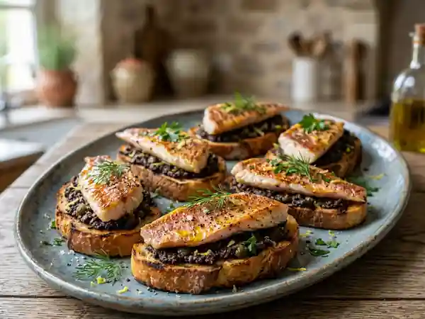 Crostini de rouget fondant et tapenade noire - Photo de présentation