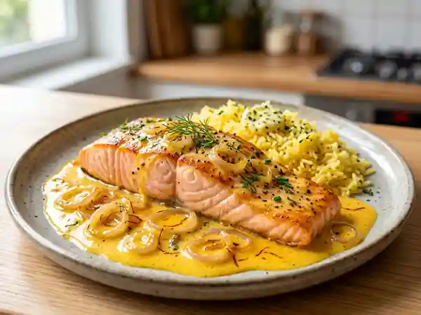 Filets de saumon aux échalotes et safran : recette savoureuse et raffinée - Photo de présentation
