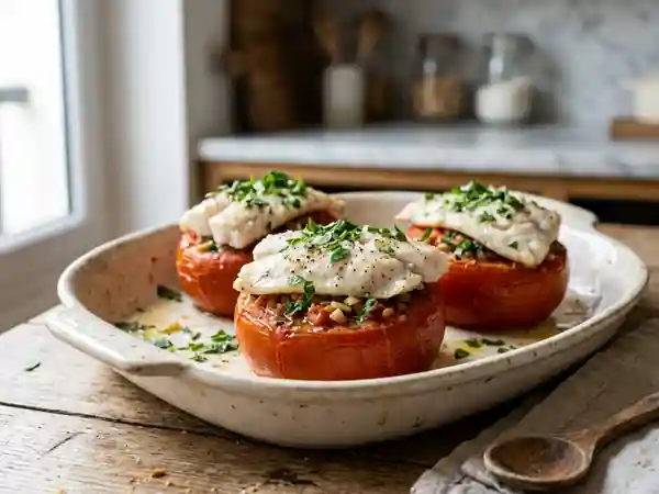 Sole nacrée en écrin de tomate à l'ail - Photo de présentation