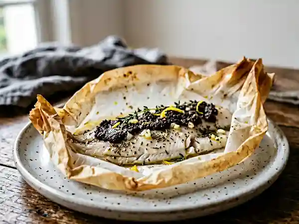Filets de sole en papillote à la tapenade, recette savoureuse et légère - Photo de présentation
