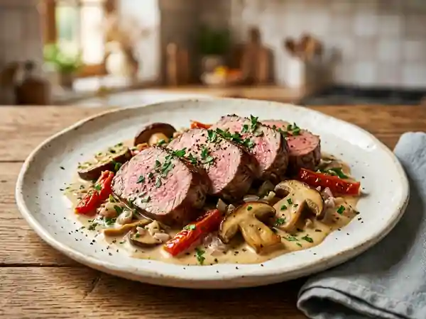 Veau fondant aux cèpes et crème de tomates - Photo de présentation