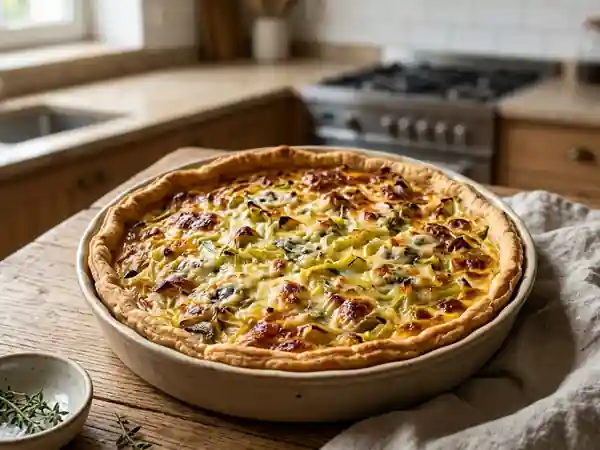 Flamiche gourmande aux poireaux et roquefort - Photo de présentation