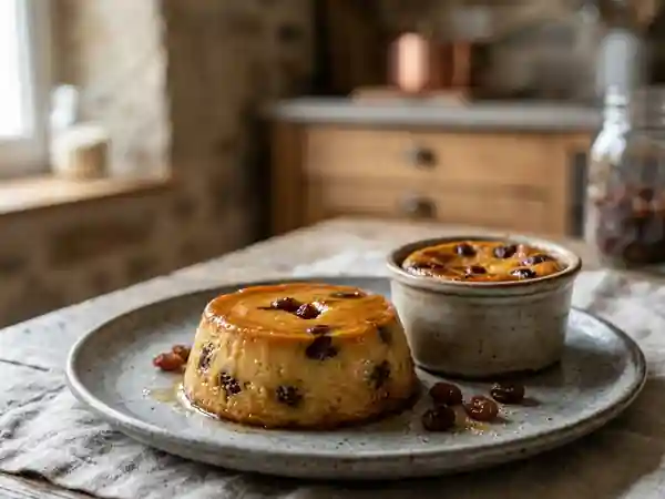 Flan onctueux aux raisins et rhum ambré - Photo de présentation