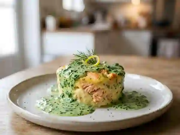 Flan au saumon fondant et sauce épinards - Photo de présentation