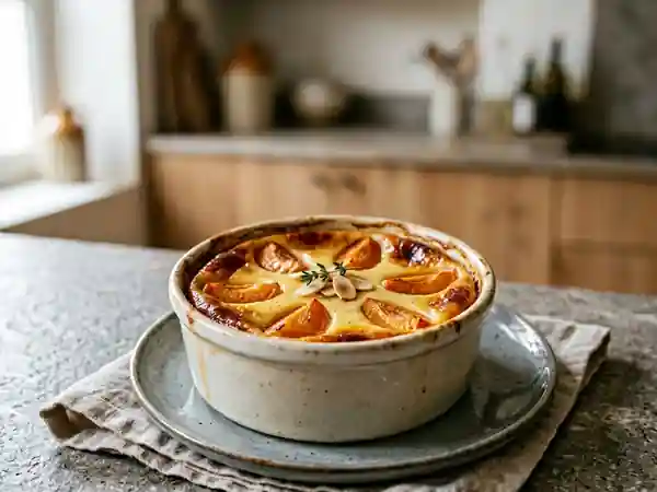 Flan fondant aux abricots rôtis et vanille - Photo de présentation