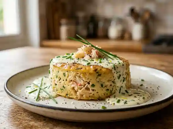 Flan au crabe fondant, sauce ciboulette - Photo de présentation