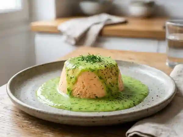 Flan de saumon fondant au coulis de concombre - Photo de présentation
