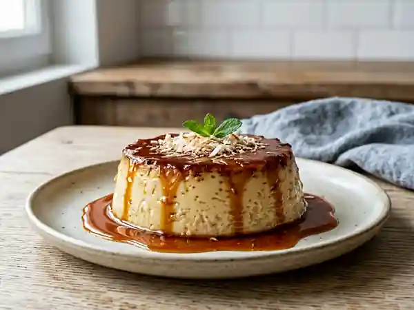 Flan onctueux à la noix de coco et caramel maison - Photo de présentation