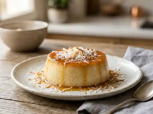 Flan onctueux à la noix de coco sucré au fructose - Photo de présentation