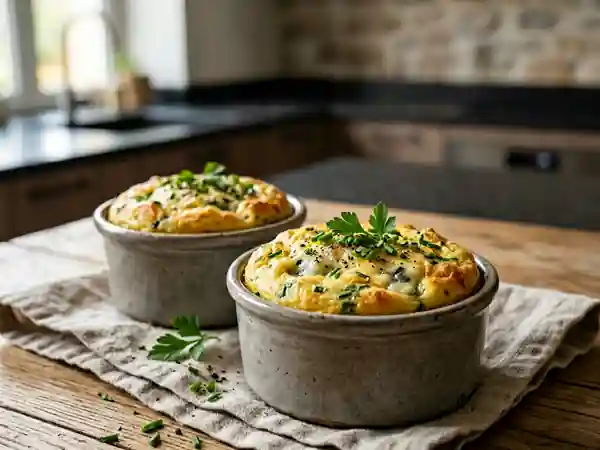 Flan onctueux au roquefort et herbes fraîches - Photo de présentation