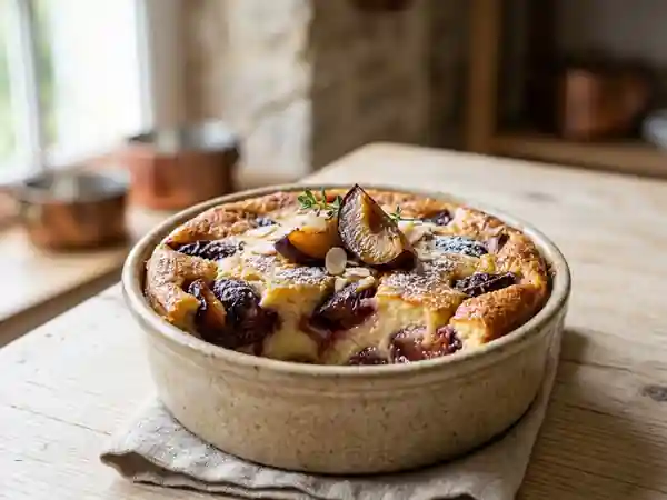 Flan onctueux aux prunes et fromage blanc - Photo de présentation