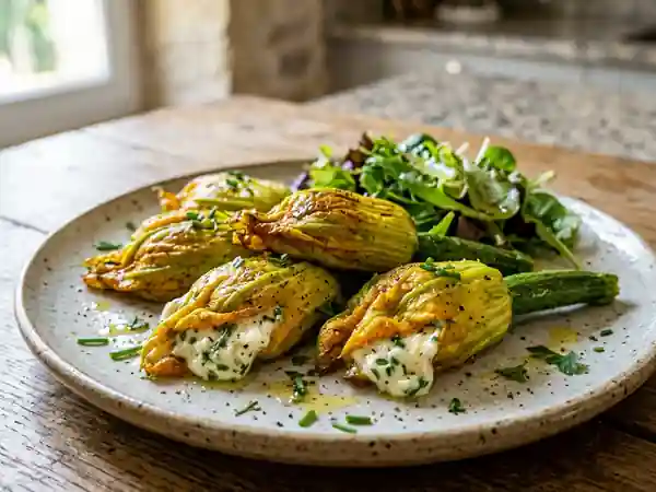 Fleurs de courgette au fromage frais fondant - Photo de présentation