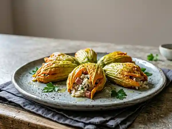 Fleurs de courgettes farcies au riz fondant - Photo de présentation