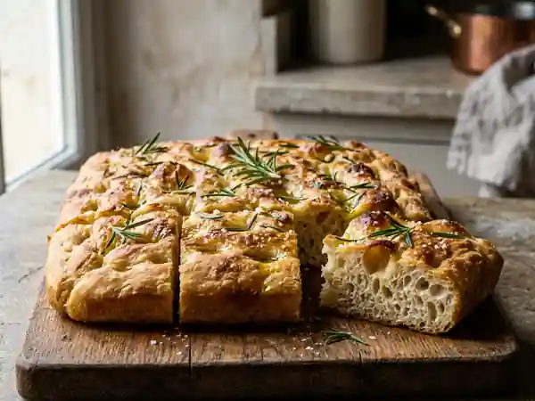 Focaccia moelleuse aux herbes et huile d'olive - Photo de présentation