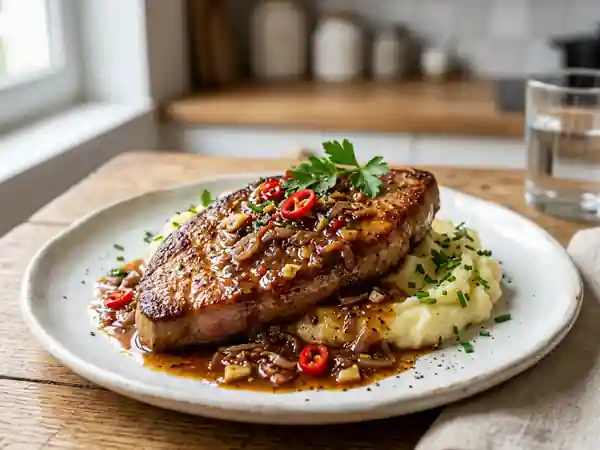 Foie de veau poêlé et sa sauce acidulée - Photo de présentation