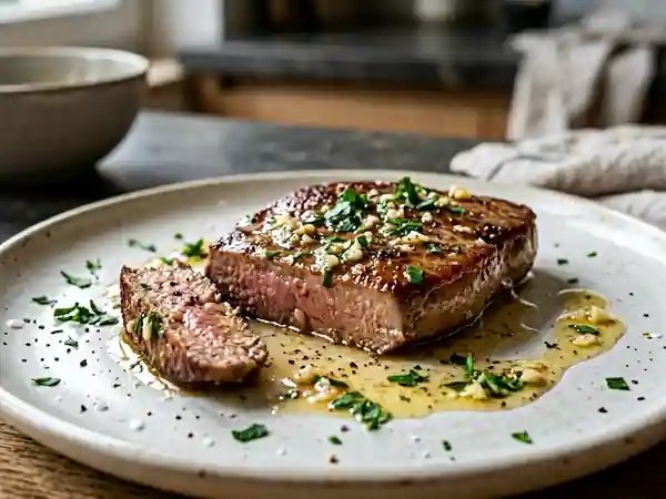 Foie de veau fondant au beurre persillé - Photo de présentation